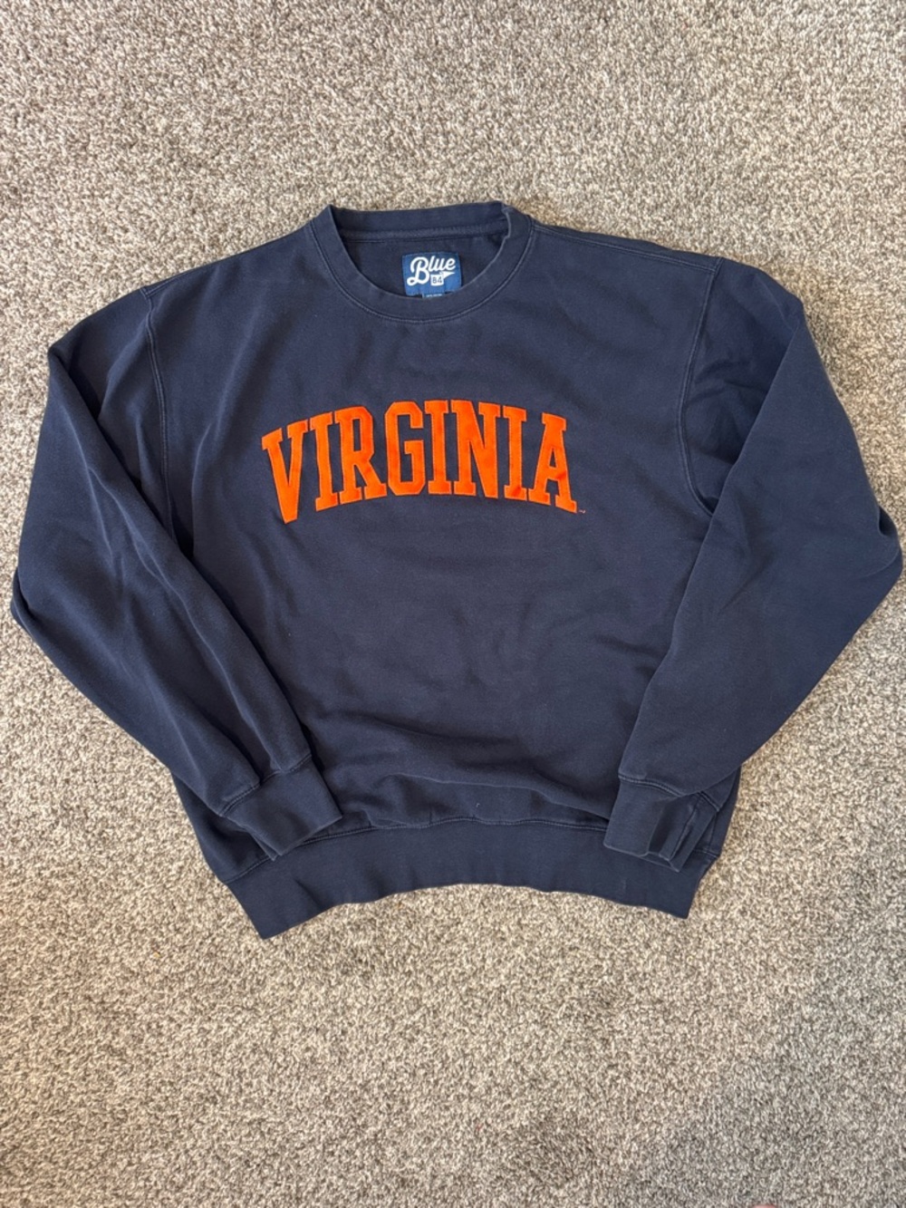 Blue 84 Navy Crewneck Sweatshirt with orange University of VIRGINIA Appliqué